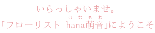 いらっしゃいませ。「フローリスト hana萌音（はなもね）]にようこそ